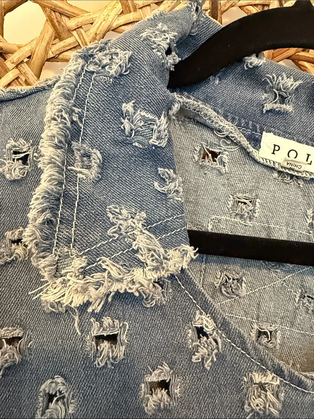 Pol Distressed Patchwork Pullover - Blue, Dark Gray, Cream - Picture 6 of 15